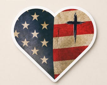 car decal Christian heart sticker American flag cross patriotic vinyl decal waterproof faith freedom truck laptop tumbler gift for proud USA