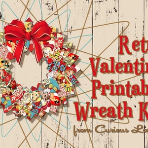 diy valentine wreath I paper wreath kit I valentine paper craft I retro valentine I instant download I fun printable crafts I curiouslondon image 9