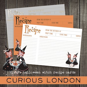 tarjetas de recetas de Halloween / tarjetas de recetas personalizadas / halloween vintage / bruja de cocina / halloween kitsch / curiosalondres