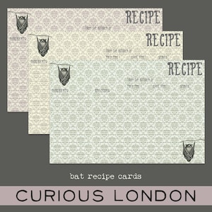 vampier I receptkaarten I halloween vleermuis I gotische receptenkaarten I uit de keuken van I aangepaste receptkaarten I Curiouslondon