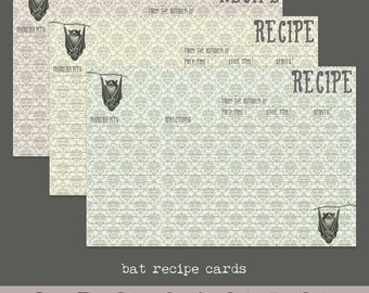 vampire bat  I  recipe cards  I  halloween bat  I  gothic recipe cards  I  from the kitchen of  I  customized recipe cards  I  curiouslondon