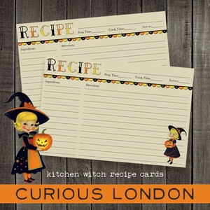 cartes de recettes d'halloween I cartes de recettes personnalisées | sorcière de cuisine | Halloween vintage | Halloween kitsch, je curieux de Londres