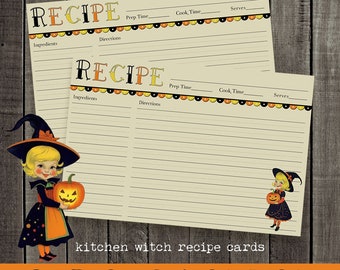 halloween recipe cards  I  custom recipe cards  |  kitchen witch  |  vintage halloween  |  kitschy halloween  I  curiouslondon