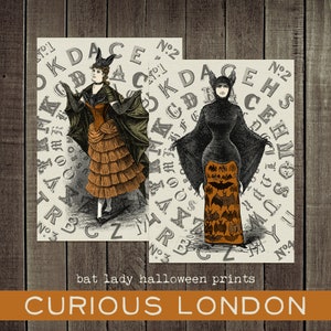 halloween prints  |  spooky wall art  |  victorian bat lady  |  halloween decor  |  vintage halloween art  |  curiouslondon