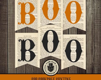 Printable Halloween BOO Banner: Vintage Book Page Bunting (Digital Download)