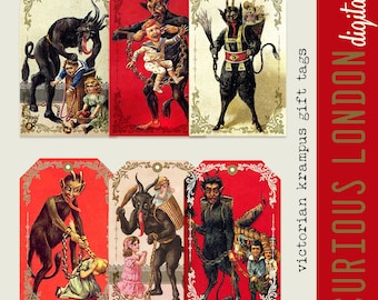 vintage krampus gift tags  I  printable christmas gift tags  I  gruss vom krampus  I  digital download  I  diy christmas  I  curiouslondon