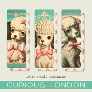 double sided poodle bookmarks | kitschy poodles | retro mcm 1950s | book lover gift | dog bookmark set | gift for readers | curiouslondon