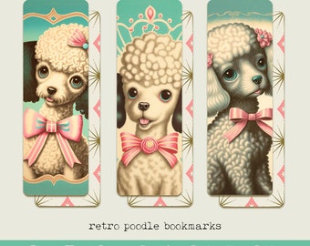 double sided poodle bookmarks | kitschy poodles | retro mcm 1950s | book lover gift | dog bookmark set | gift for readers | curiouslondon