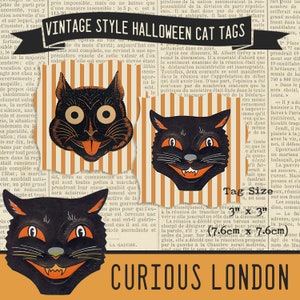 halloween party tags  |  black cat gift tags  |  digital halloween favors  |  vintage halloween  |  instant download  |  curiouslondon