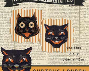 halloween party tags  |  black cat gift tags  |  digital halloween favors  |  vintage halloween  |  instant download  |  curiouslondon