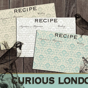 Vogel Rezeptkarten | Vintage Küche | Back Geschenk | aus der Küche | individuelle Rezeptkarten | Journal Elemente | Kurioses London