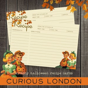 lindas tarjetas de recetas de Halloween vintage / tarjetas de recetas personalizadas / halloween kitsch / regalo para panadero / tarjetas de diario basura / curiosalondres