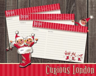 Retro Elf 1950's Style Christmas Kitsch Recipe Cards from Curious London with FREE SHIPPING