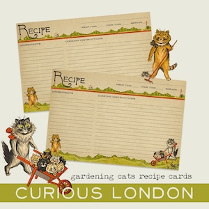 handmade recipe cards  I  louis wain  I  gardening cats  I  cute kittens  I  custom recipe cards  I  from the kitchen of  I  curiouslondon