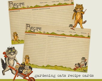 handmade recipe cards  I  louis wain  I  gardening cats  I  cute kittens  I  custom recipe cards  I  from the kitchen of  I  curiouslondon