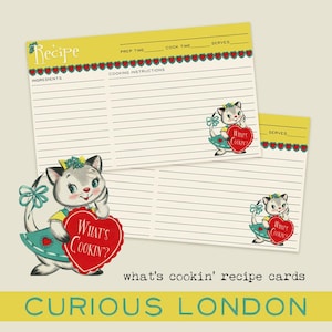 o que está cozinhando cartões de receita l cartões de receita de dia dos namorados l namorados vintage l gatinhos kitsch retrô l efêmeras de diário de lixo l curiouslondon