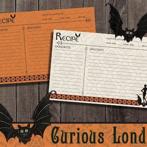 tarjetas de recetas de Halloween / tarjetas de recetas personalizadas / halloween vintage / favores de truco o trato / cocina espeluznante / curiosalondres