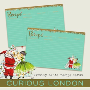 cartões de receitas de natal I cartões de receitas I Kitschmas dos anos 1950 I Papai Noel I cartões personalizados I Natal kitsch I curioso Londres