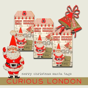 etiquetas de presente de natal | lembrancinhas de feriado retrô | natal alegre e alegre | para e de I natal vintage I etiquetas fofas de papai noel vintage I curiouslondon