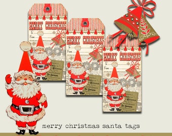 christmas gift tags | retro holiday favors | holly jolly christmas | to & from I vintage christmas I cute vintage santa tags I curiouslondon