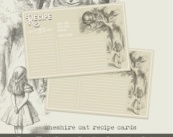 alice in wonderland  I  cheshire cat  I  recipe cards  I  curtom recipe cards  I  vintage alice  I  bespoke note cards  I  curiouslondon