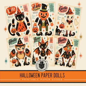 Può includere: Sei fogli di bambole di carta articolate a tema Halloween raffiguranti Lucky il gatto nero, Jack O'Lantern, Gertie il fantasma, Hootie il gufo, Benny il pipistrello e Hagatha la strega, completi di parti da ritagliare, stelle e testo.