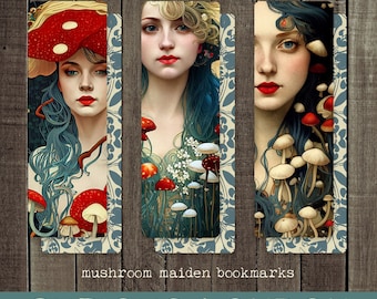 art nouveau bookmarks  I  mushroom aesthetic  I  cottagecore vibes  I  book lover gift  I  bookmark set  I  forest fairy  I  curiouslondon