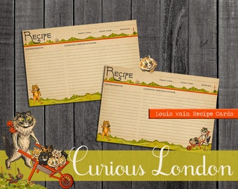 Vintage Style Louis Wain Gardening Cats Recipe Cards from Curious London with FREE SHIPPING