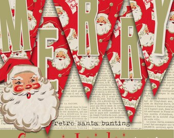 retro christmas banner  I printable santa bunting  I  diy christmas decorations  I  paper garland  I  instant download  I  curiouslondon