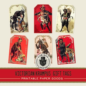 Vintage Krampus Printable Gift Tags: Spooky Christmas Devil (Digital Download)