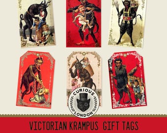 Vintage Krampus Printable Gift Tags: Spooky Christmas Devil (Digital Download)