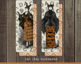 halloween bookmarks  |  bookmark set  |  vintage halloween  |  bat lady  |  gift for book lovers  |  reading gift  |  curiouslondon