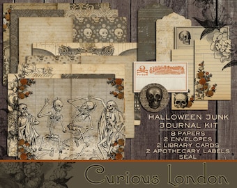 Printable Antique Halloween Danse Macabre Skeleton Instant Download Paper Crafting Junk Journal Kit from Curious London