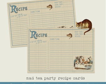 alice in wonderland  I  recipe cards  I  mad tea party  I  lewis carroll  I  vintage alice  I  custom note cards  I  curiouslondon