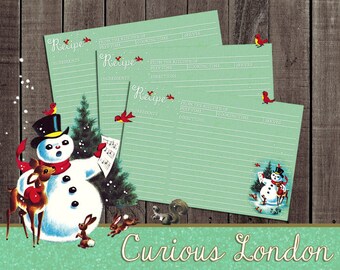 Retro Style 1950s Christmas Snowman Recipe Cards from Curious London with FREE SHIPPING