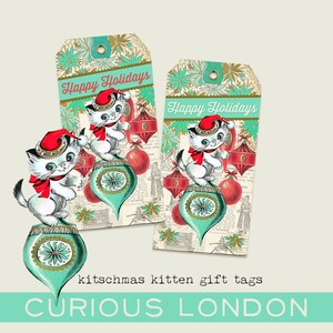 etykiety na prezenty świąteczne I etykiety na święta vintage I kiczowate kotki I kiczowate I wesołych świąt I życzenia świąteczne I curiouslondon