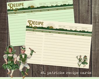 st. patricks day recipe cards | irish recipe cards | leprechauns | from the kitchen of | good luck junk journal | baker gift | curiouslondon