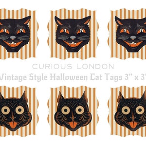 halloween party tags black cat gift tags digital halloween favors vintage halloween instant download curiouslondon image 4