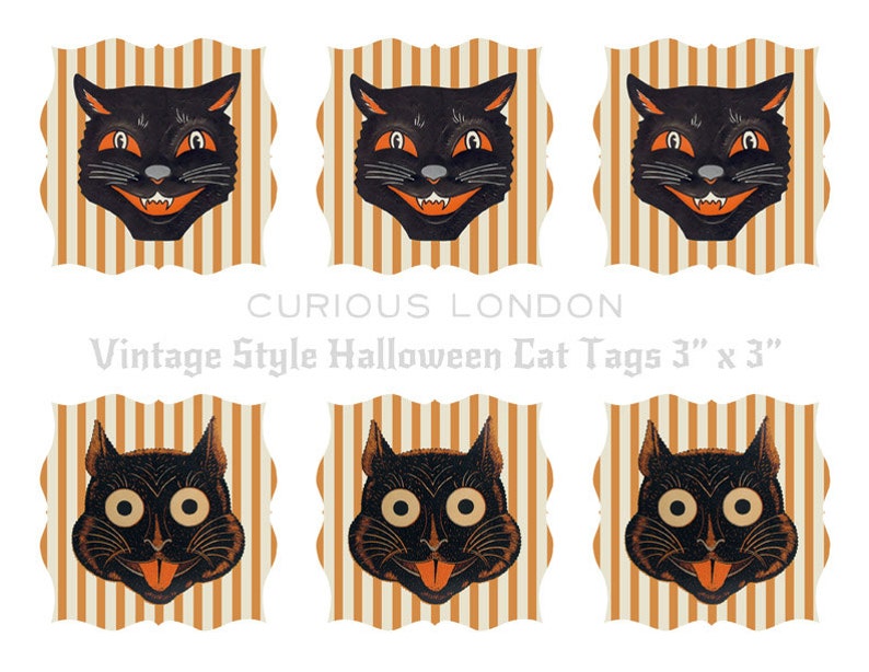 halloween party tags black cat gift tags digital halloween favors vintage halloween instant download curiouslondon image 4