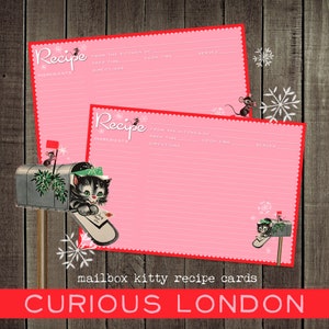 tarjetas de recetas navideñas I tarjetas de recetas personalizadas I Navidad kitsch I Gatitos kitschmas I Cocina retro I CuriosoLondres