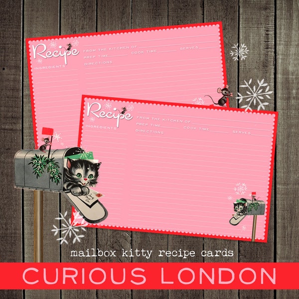 christmas recipe cards  I  custom recipe cards  I  kitschy christmas  I  kitschmas  kittens  I  retro kitchen  I  curiouslondon