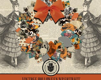 Vintage Halloween Wreath Kit: Printable Papercraft DIY (Instant Download)