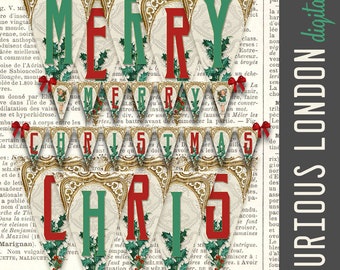 printable christmas banner  I  christmas bunting  I  christmas decorations  I  diy holiday crafts  I  christmas garland  I  curious london