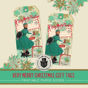 Etichette regalo stampabili per un Natale davvero allegro: download digitale delle festività retrò da Curious London