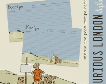 winnie the pooh  |  printable recipe cards  |  classic winnie the pooh  |  instant download  | junk journal ephemera  |  curiouslondon