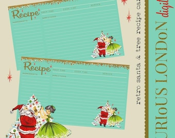 Retro Christmas Printable Recipe Cards: 1950s Kitschy Santa Digital Download from Curious London