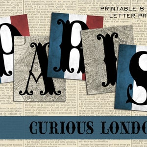 impressions d'art parisiennes | lettres d'art | art des mots | art de la typographie | décoration murale imprimable | téléchargement numérique instantané | drapeau français | curieuxLondres