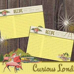 cartões de receitas de natal I tiki papai noel I natal tropical I mcm natal retrô I cartões de nota personalizados I curiouslondon