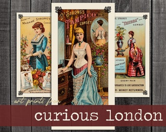 vintage advertising art  |  corset prints  |  old clothing ads  |  victorian fashion  |  vintage wall decor  |  curiouslondon