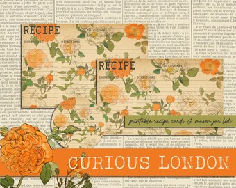 Printable Vintage Style Autumn Flower Recipe Cards and Mason Jar Labels from Curious London